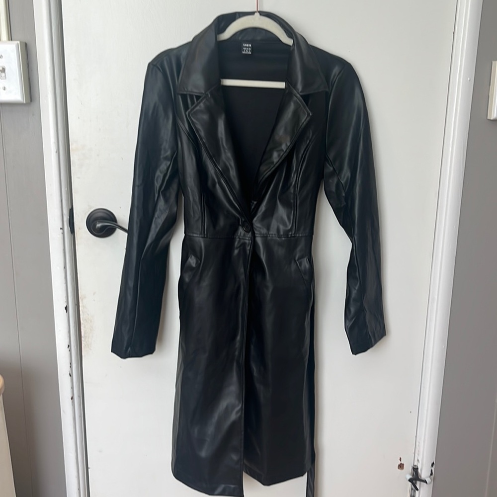 Black leather trench coat